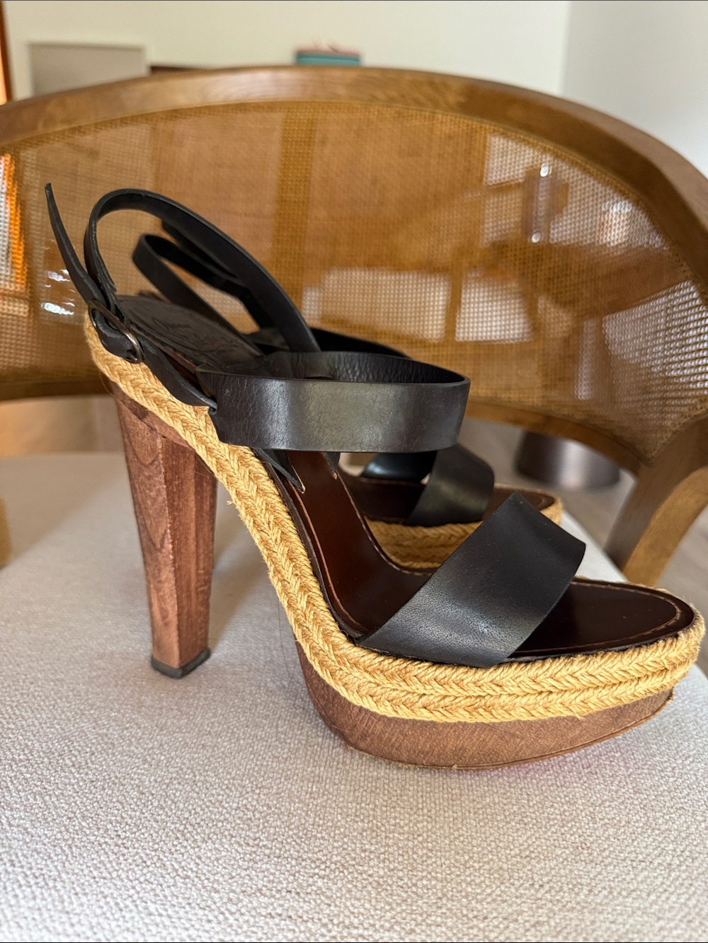 Christian Louboutin Es Cubells 120 Black Leather Espadrille Platform Sandals EU
